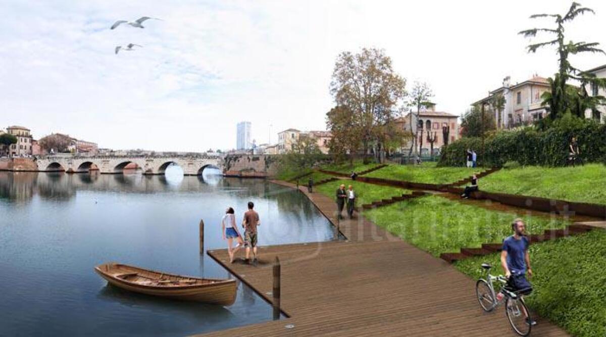 Una piazza sull'acqua del parco Marecchia di Rimini, assegnati i lavori del progetto Tiberio - 