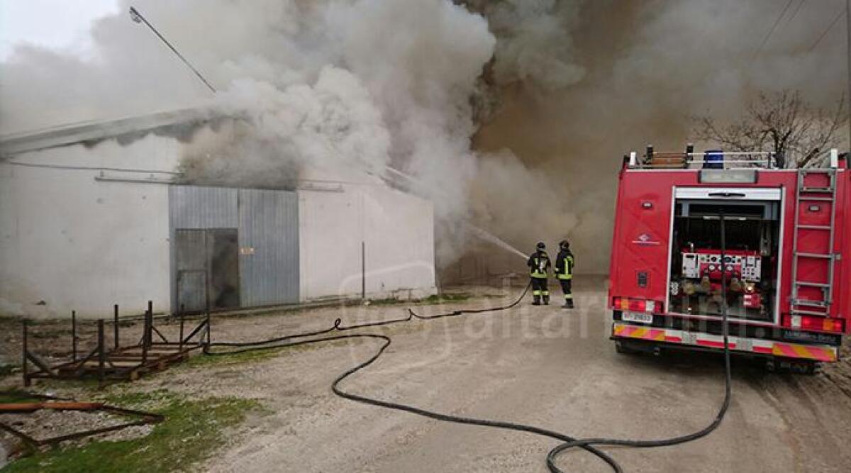 Incendio a Poggio Torriana: a fuoco ex capannone di polli. Densa colonna di fumo visibile da km -