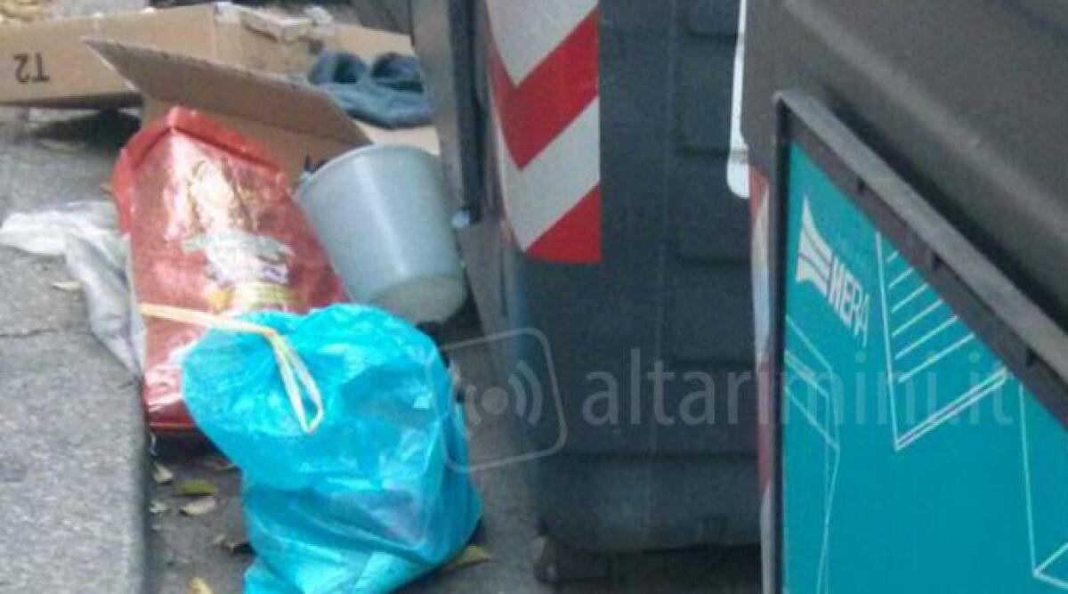 Rifiuti sparsi fuori dai cassonetti in centro a Rimini,  residenti esasperati. La segnalazione - 