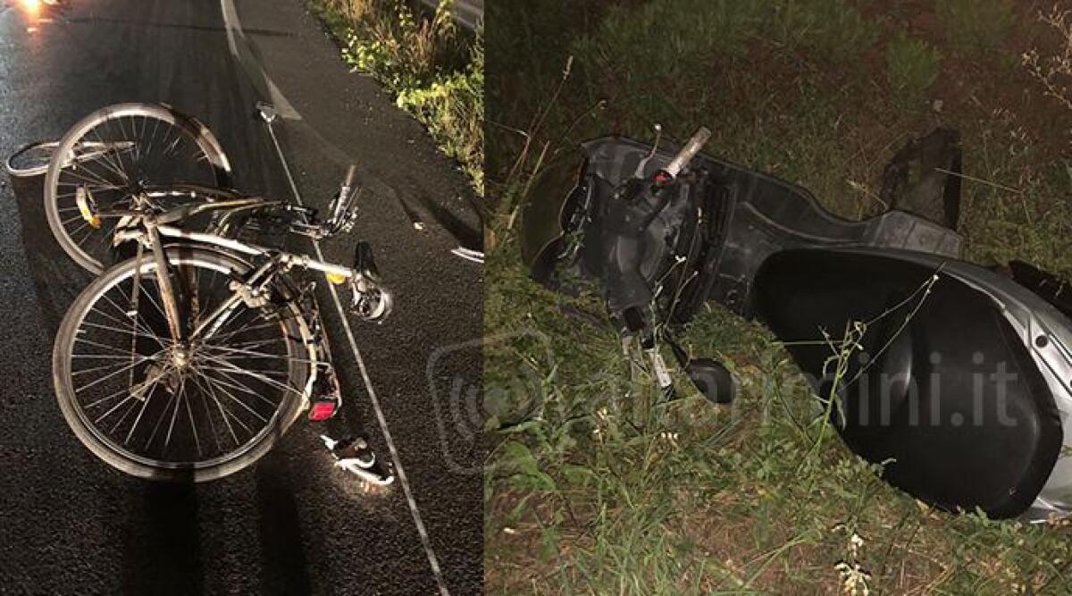 Incidente a Santarcangelo, scooter vola nel fosso dopo uno scontro con bici. Due feriti gravi -