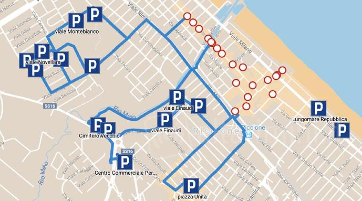 Una mappa dei parcheggi a Riccione da utilizzare durante le festivit&agrave; - 