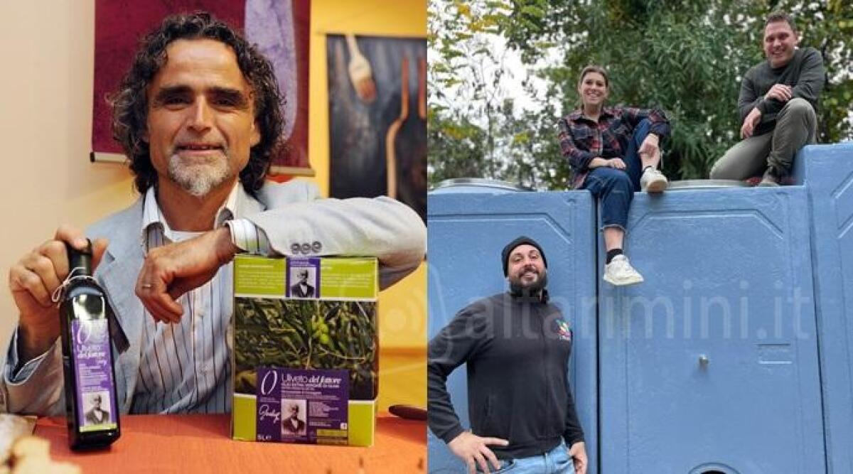 L'olio della Valconca ottiene un prestigioso riconoscimento: due aziende premiate - Da sinistra il titolare dell'Uliveto del Fattore e a destra i titolari de 'I Muretti'