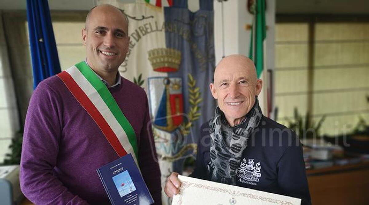 Bellaria-Igea Marina omaggia il &quot;suo&quot; poeta Lorenzo Scarponi: l'incontro con il Sindaco - Il Sindaco Giorgetti con Lorenzo Scarponi