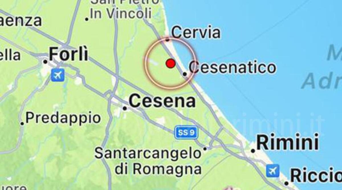 Scossa di terremoto da 3.0 a Cesenatico - L'epicentro della scossa