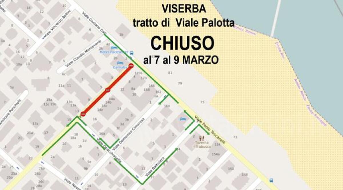 Viserba, per tre giorni parte di viale Palotta chiuso al traffico: ecco i percorsi alternativi -