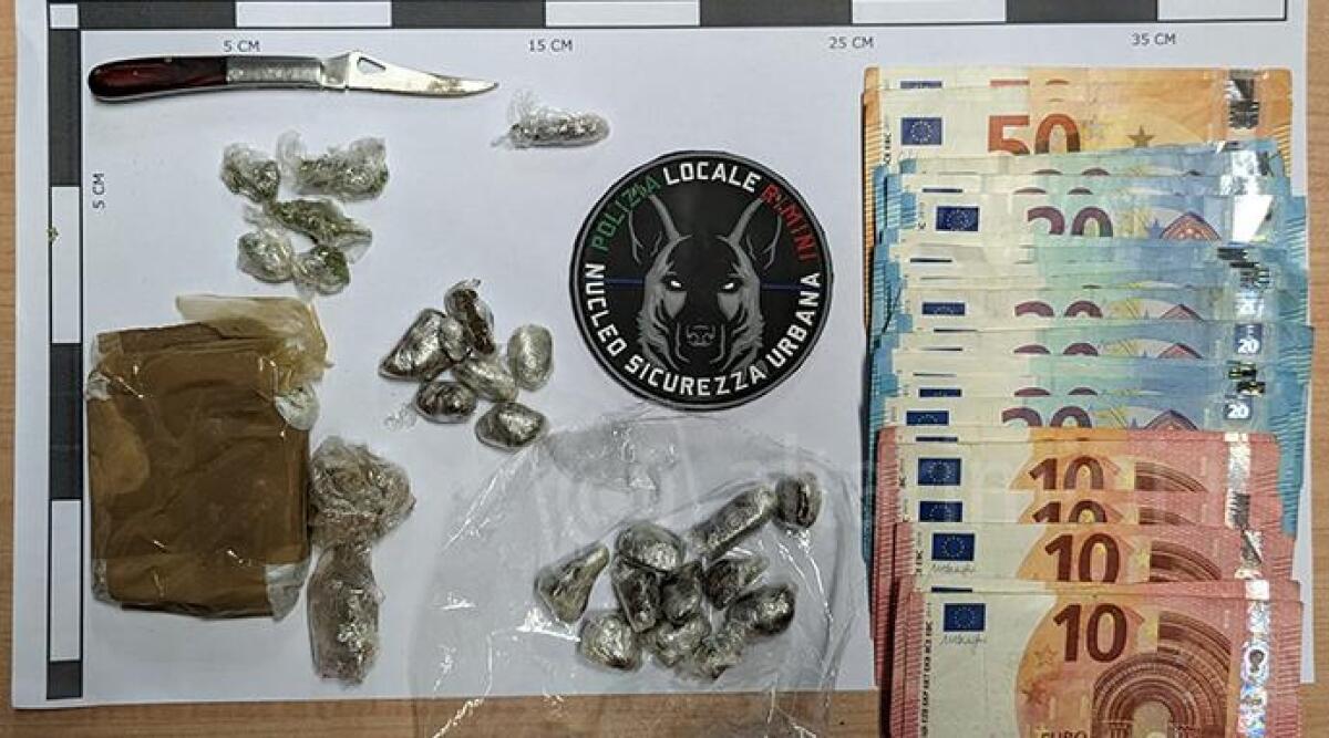 Nelle tasche eroina, hashish e marijuana 'pronta' da vendere: preso lo spacciatore del Parco Pertini - Il sequestro da parte della Polizia Locale di Rimini