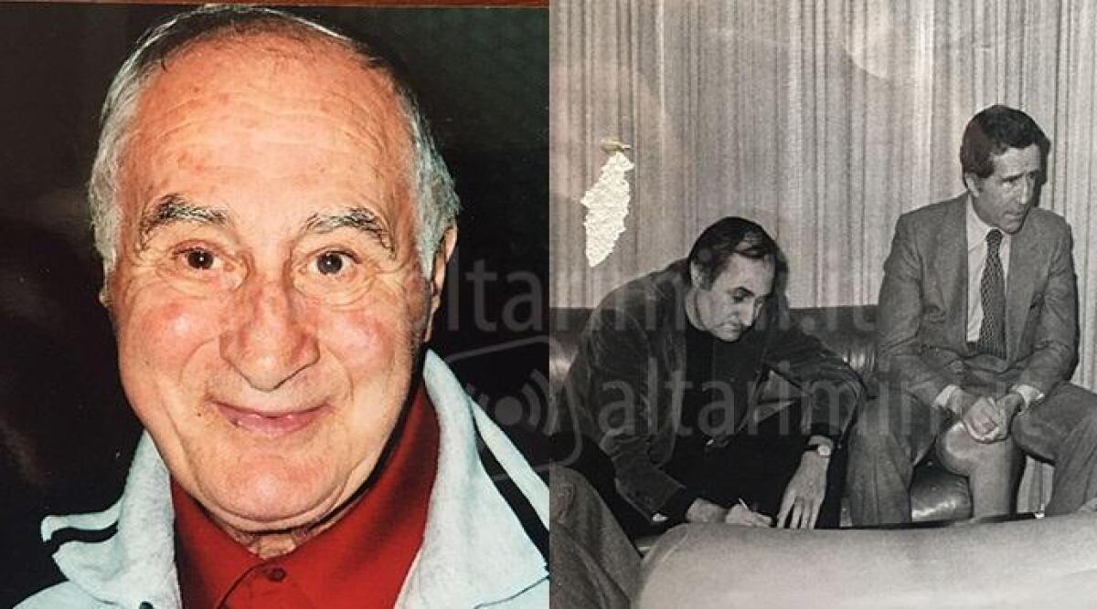 Addio Marino Ferri, storica 'penna' del Rimini Calcio e pilastro dell'informazione cittadina - A destra Marino Ferri in conferenza stampa a fianco di Helenio Herrera