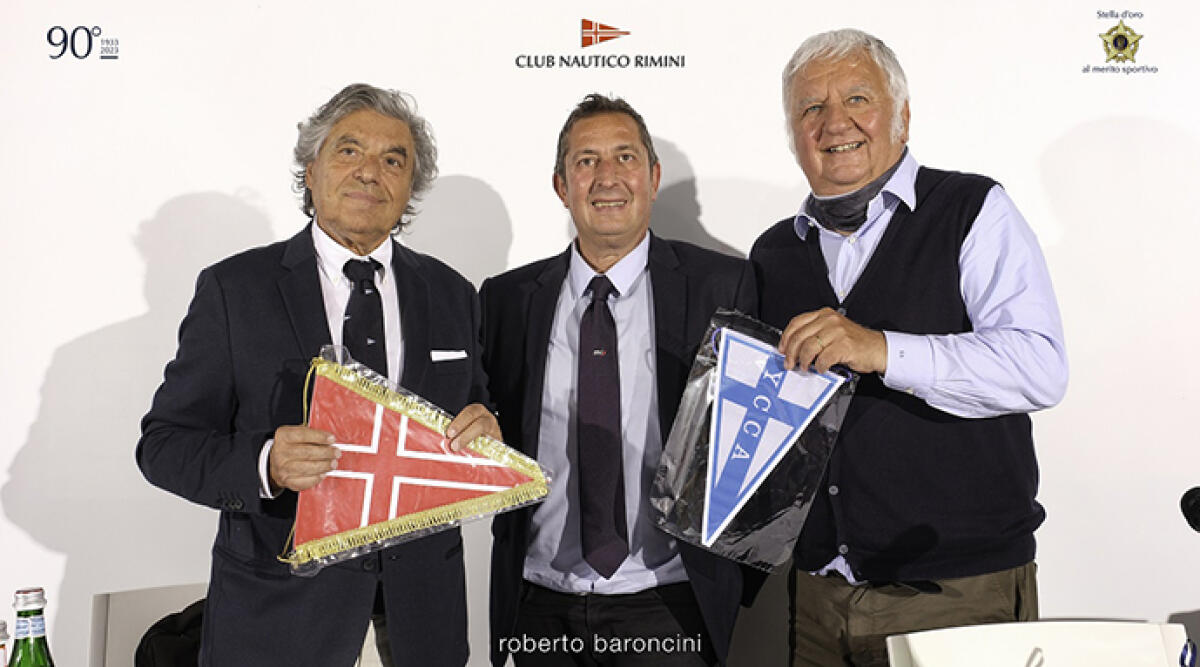 Rimini ospita il Campionato Mondiale 'World O'Pen Skiff 2023', una sfida velica giovanile di livello internazionale - Da sinistra Rabitti,  Ettorre e Santolini. Foto Roberto Baroncini