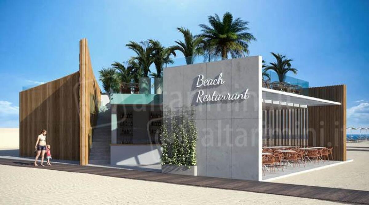 Rimini, i ristoranti di spiaggia si rifanno il look: 'Ci armonizziamo con il Parco del Mare' - Rendering del nuovo ristorante da spiaggia