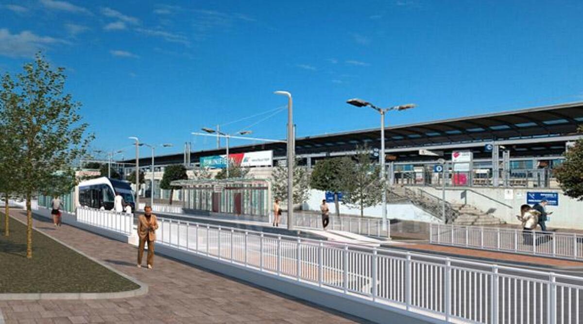 Metromare, pubblicato il bando per nuova tratta: il collegamento veloce tra stazione ferroviaria e Fiera - Rendering della fermata Rimini Fiera del Metromare
