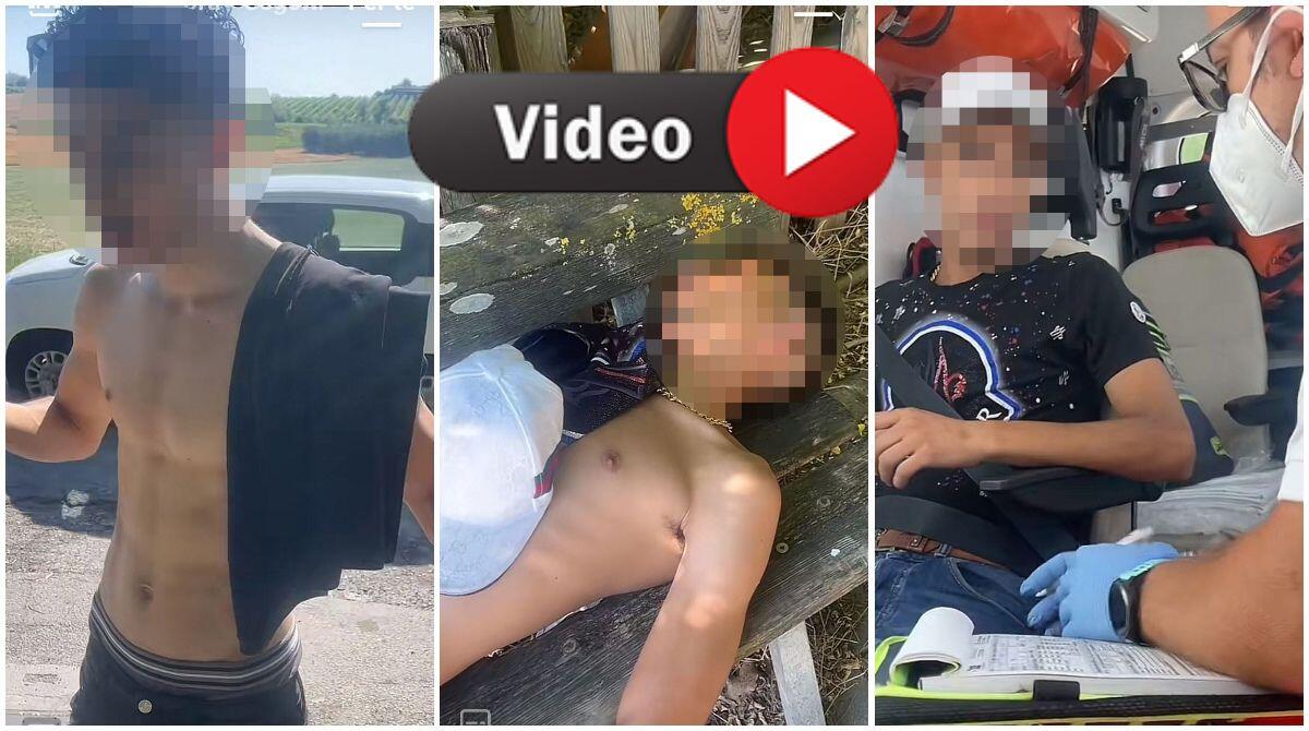 Denunciati i ragazzi di TikTok che hanno simulato un malore per guadagnarsi un passaggio per Riccione dall'ambulanza - Alcuni frame del video di TikTok dove i due ragazzi hanno simulato il malore
