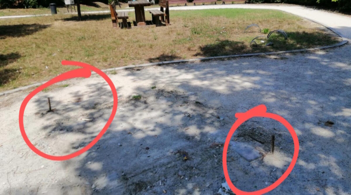Due spuntoni in via della Fiera, pericolo al parco: la segnalazione - I due spuntoni al parco