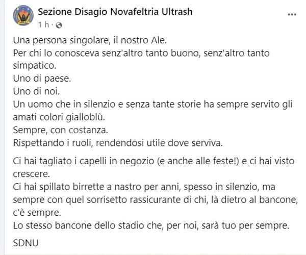 Il cordoglio dei tifosi del Novafeltria