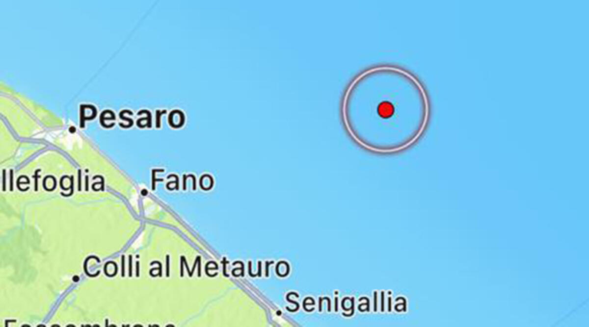 Scossa di magnitudo 3.9 al largo della costa marchigiana pesarese - L'epicentro del terremoto
