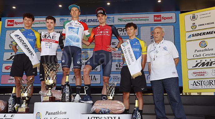 Memorial Marco Pantani 2023 – 20th Edition – Riccione – Cesenatico 193 km – 15609/2023 – Alexey Lutsenko (KAZ – Astana Qazaqstan Team) – Marc Hirschi (SUI – UAE Team Emirates) – Pavel Sivakov (FRA – INEOS Grenadiers) – Adriano Amici – photo Roberto Bettin