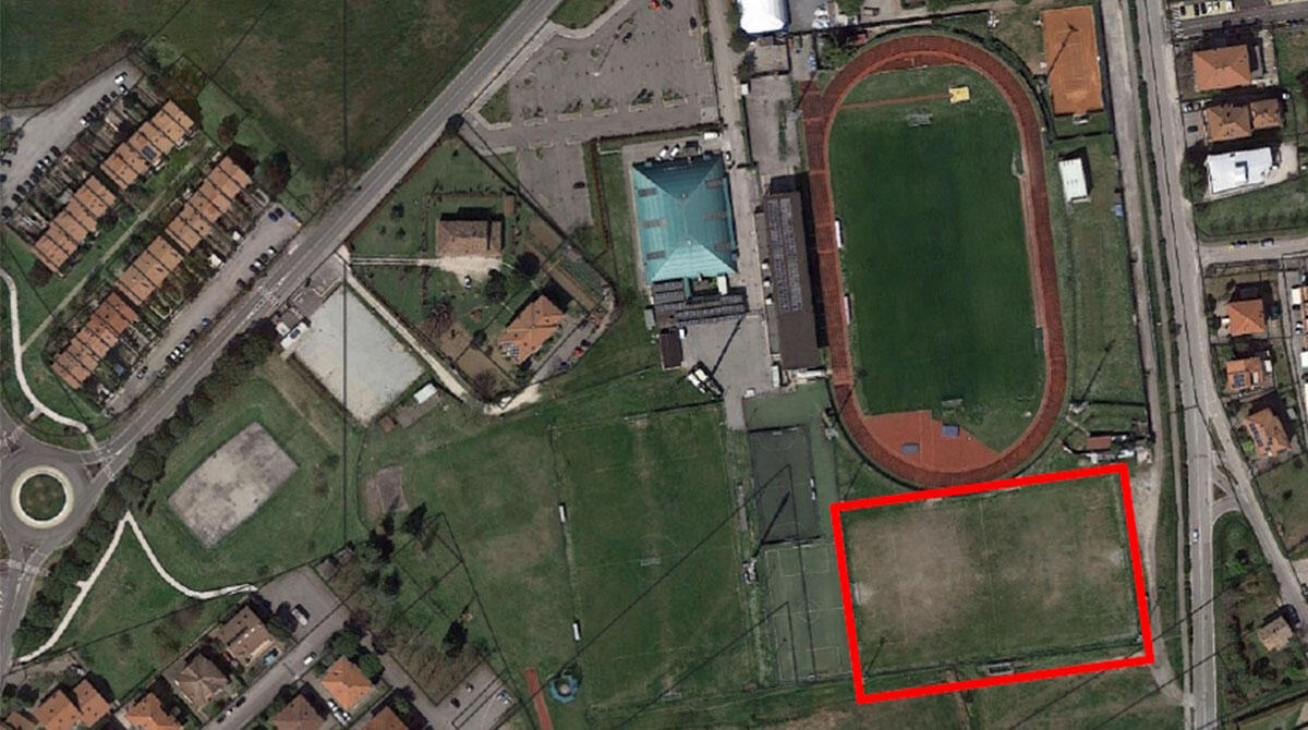 Un nuovo campo da calcio di ultima generazione con pannelli fotovoltaici: Santarcangelo partecipa al bando - In rosso l'area su cui sorgerà il nuovo campo da calcio