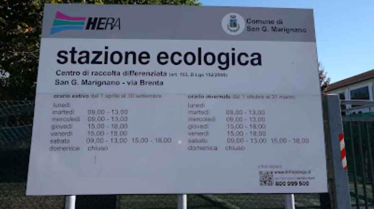 Chiude stazione ecologica di Marignano: cosa cambia per i cittadini - Ingresso della stazione ecologica di Marignano