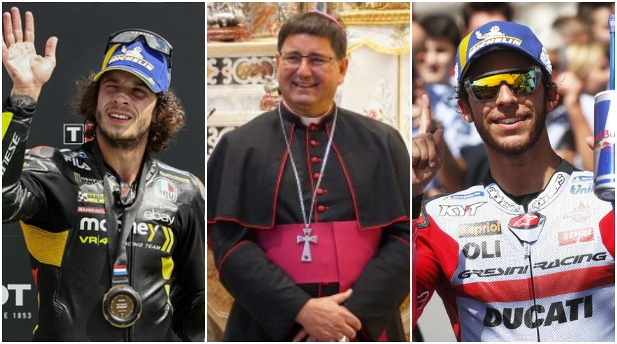 Vescovo scrive ai campioni riminesi della Motogp in vista del Qatar: "Siate ambasciatori per pace in Medioriente" - Marco Bezzecchi, Mons. Nicolò Anselmi, Enea Bastianini