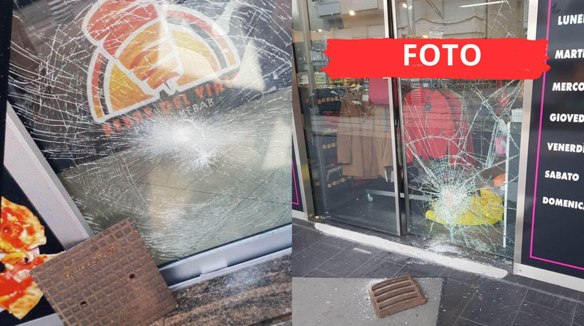 Ladri scatenati a Riccione: con il tombino sfasciano vetrina a quattro negozi e ristoranti - Le vetrine danneggiate dal kebab e del negozio Stock&Store