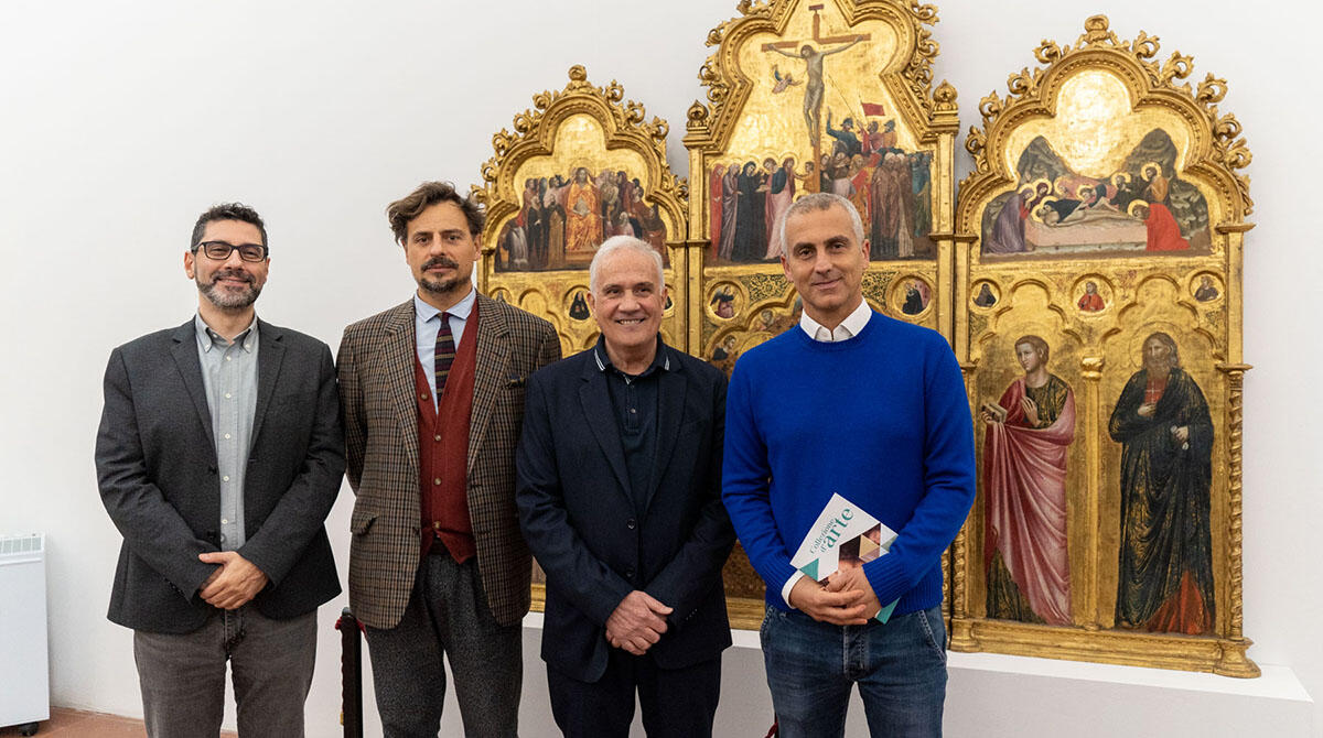 Arte per tutti: Cassa di Risparmio di Rimini e Comune rinnovano l'accordo - Il direttore dei Musei Giovanni Sassu, il critico d'arte e responsabile dell'ufficio cultura della Fondazione Alessandro Giovanardi, il presidente della Fondazione Cassa di Risparmio di Rimini Mauro Ioli e il sindaco di Rimini Jamil Sadegholvaad