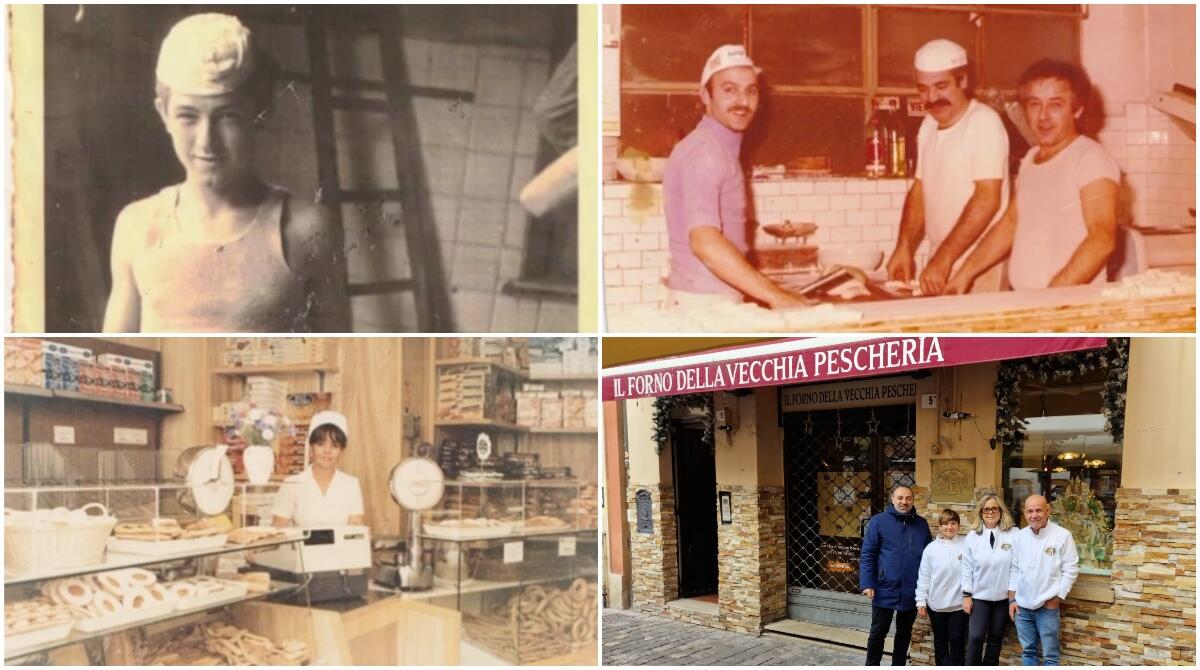Da 50 anni sforna il pane dei riminesi: grande festa al Forno della Vecchia Pescheria - Alcune foto storiche dell’attività e uno scatto di questa mattina, con i gestori e l’assessore alle Attività Economiche Juri Magrini