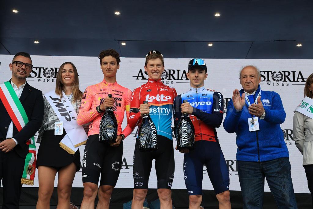 Settimana Internazionale Coppi e Bartali 2024 – 39th Edition – 4th stage Forlì – Forlì 157,9 km 23/03/2024 – Jenno Berckmoes (BEL – Lotto Dstny) – Lukas Nerurkar (GBR – EF Education – EasyPost) – Davide De Pretto (ITA – Team Jayco AlUla) – photo Massimo F