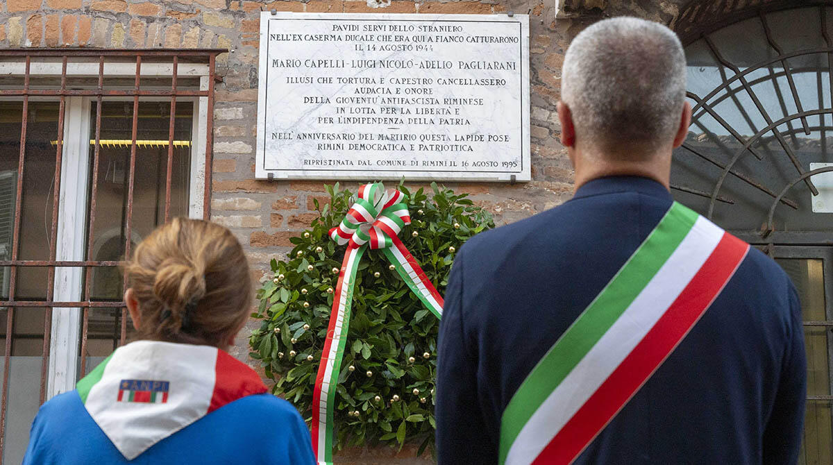 Rimini onora il sacrificio dei Tre Martiri: un nuovo monumento nell'omonima piazza - Rimini; 16/08/2024: Comune RN Uff Stampa, celebrazione III Martiri, ottantesimo anniversario.
©Riccardo Gallini /GRPhoto