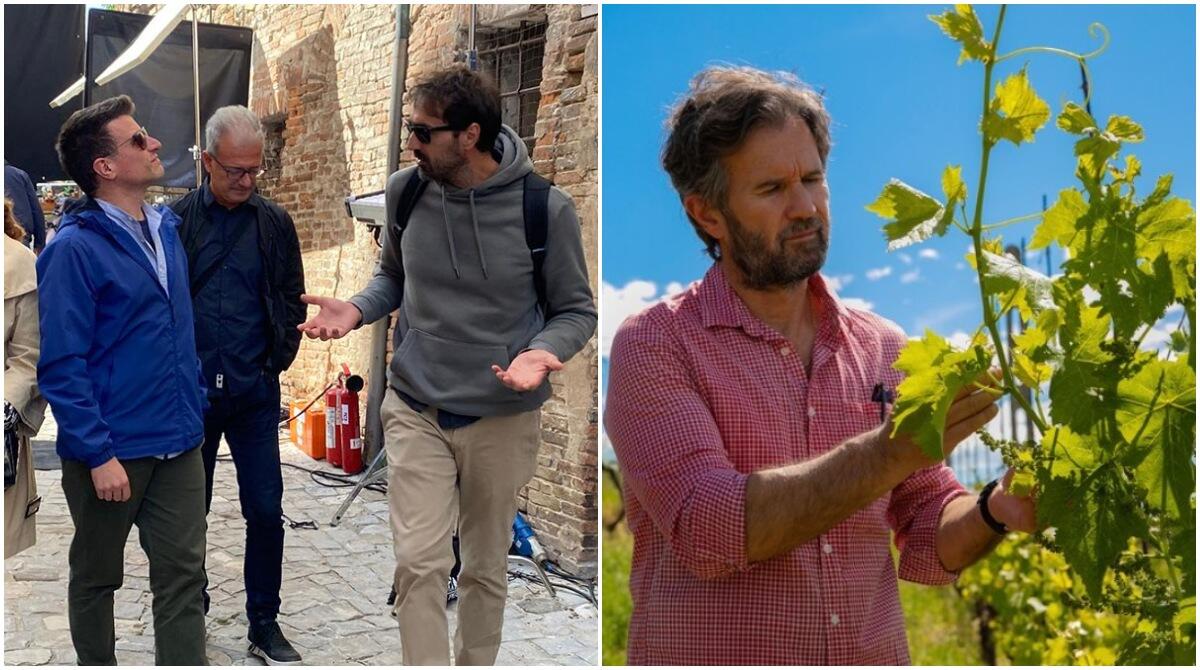 Turismo, Santarcangelo cresce e attende il boom tra nuove ciclabili e l'agriturismo di Cracco - A sn: Sacchetti in visita al set cinematografico di Palazzo Docci. A dx: Carlo Cracco nella sua tenuta Vistamare