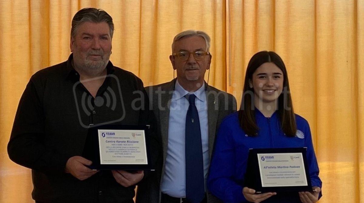Centro Karate Riccione: miglior società della regione. Martina Padoan migliore atleta - Moreno Villa, Martina Padoan e il presidente Centro Tecnico Regionale Fijlkam.