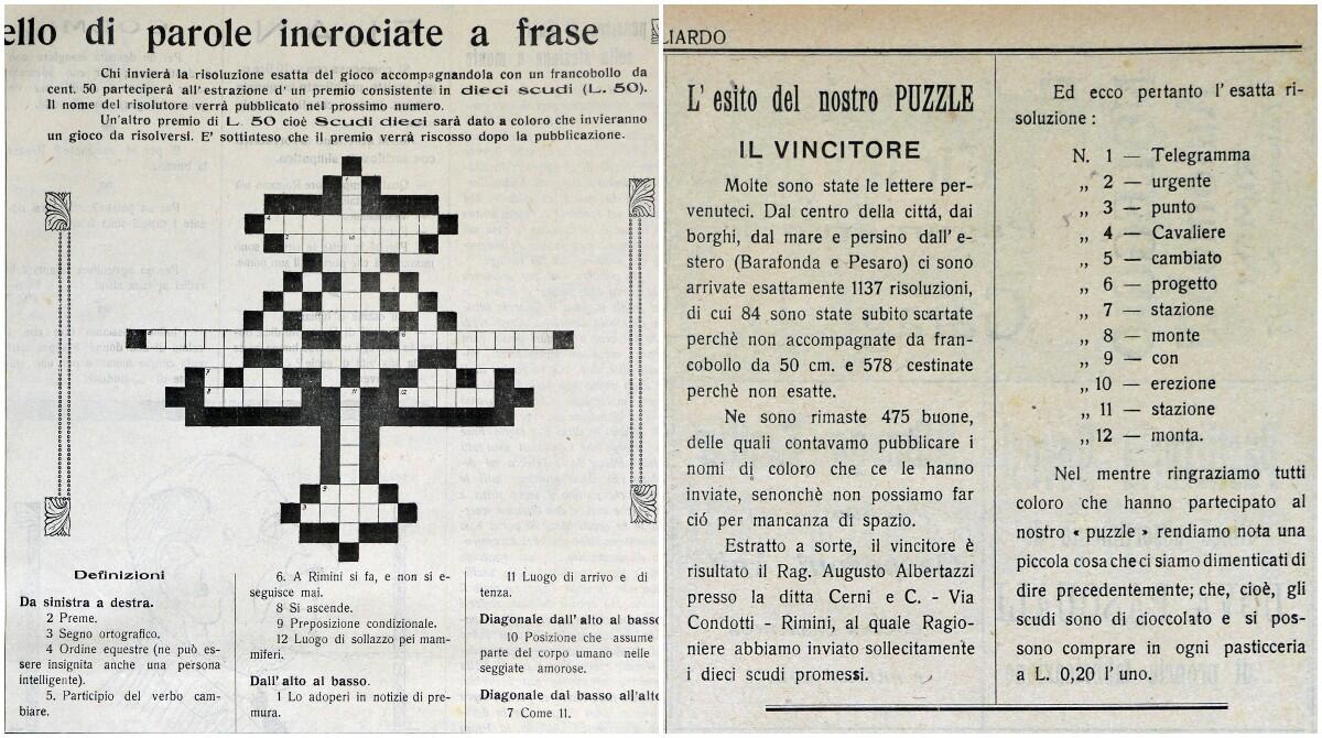1925-2025: quando il cruciverba sbarcò in Italia e Rimini lo reinventò a modo suo - Il primo cruciverba riminese datato 1925