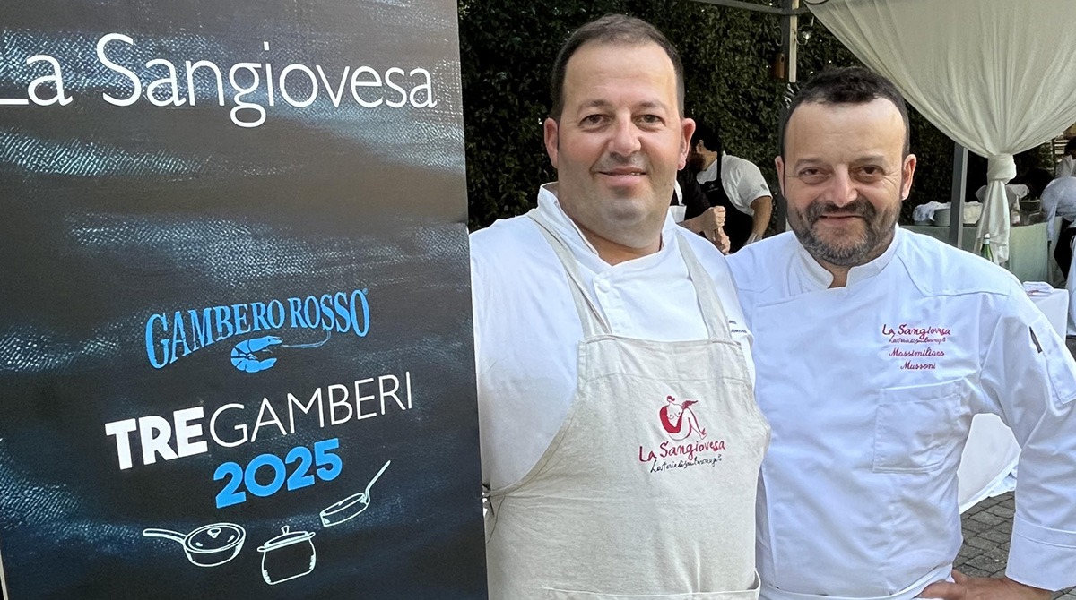 La Sangiovesa protagonista all'evento Tre Gamberi del Gambero Rosso - Da sx: Andrea Marconi e Massimiliano Mussoni