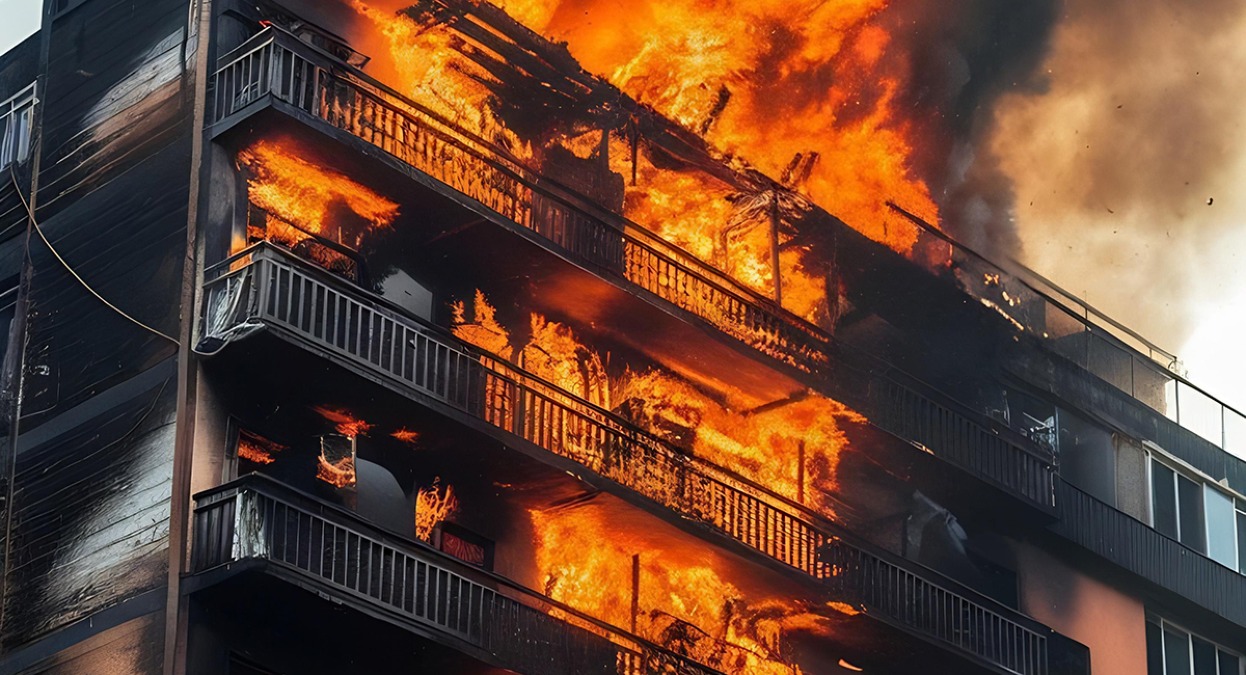 Raid russo su Kharkiv: colpito un edificio residenziale, auto e case in fiamme - Immagine generata con IA