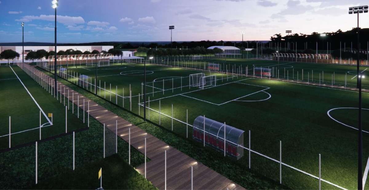 Rimini, una variazione di bilancio per completare il centro sportivo della Gaiofana - Rendering dei campi alla Gaiofana per il Rimini Calcio