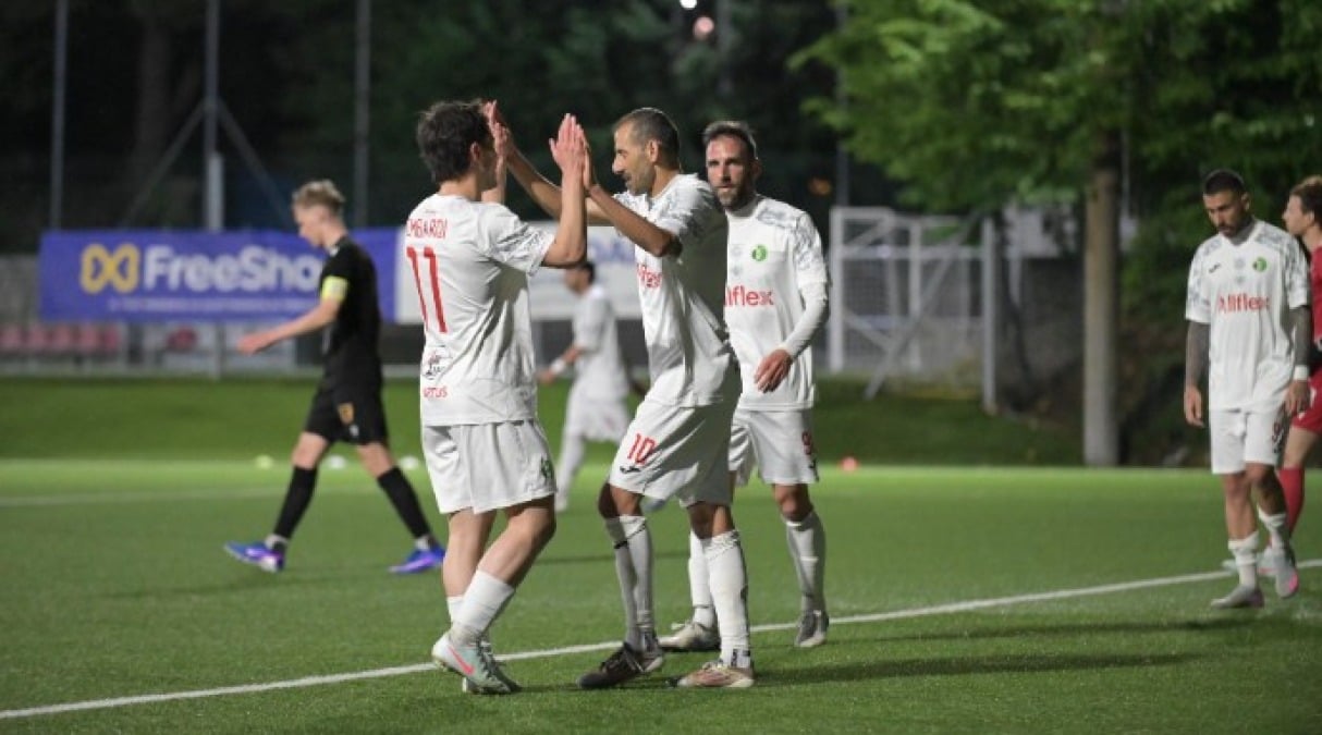 Calcio RSM, Virtus e Tre Penne avanti  - L'esultanza Virtus (foto FSGC/Caminiti)