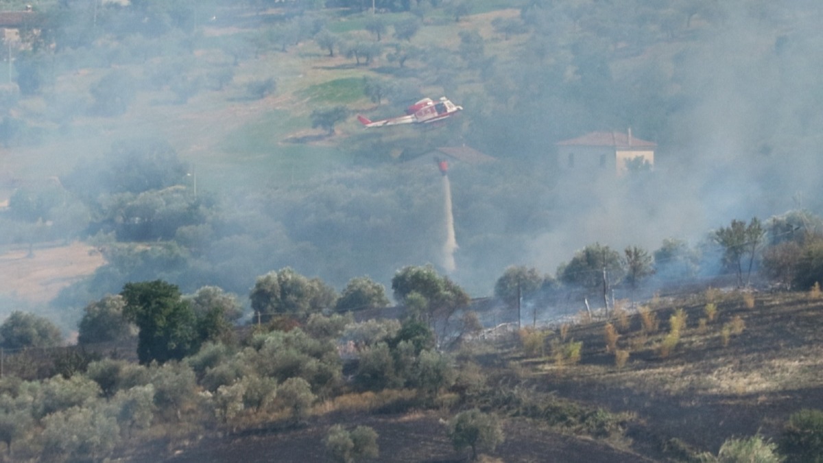 Vasto incendio a Saludecio: intervento immediato dei Vigili del Fuoco anche con un elicottero