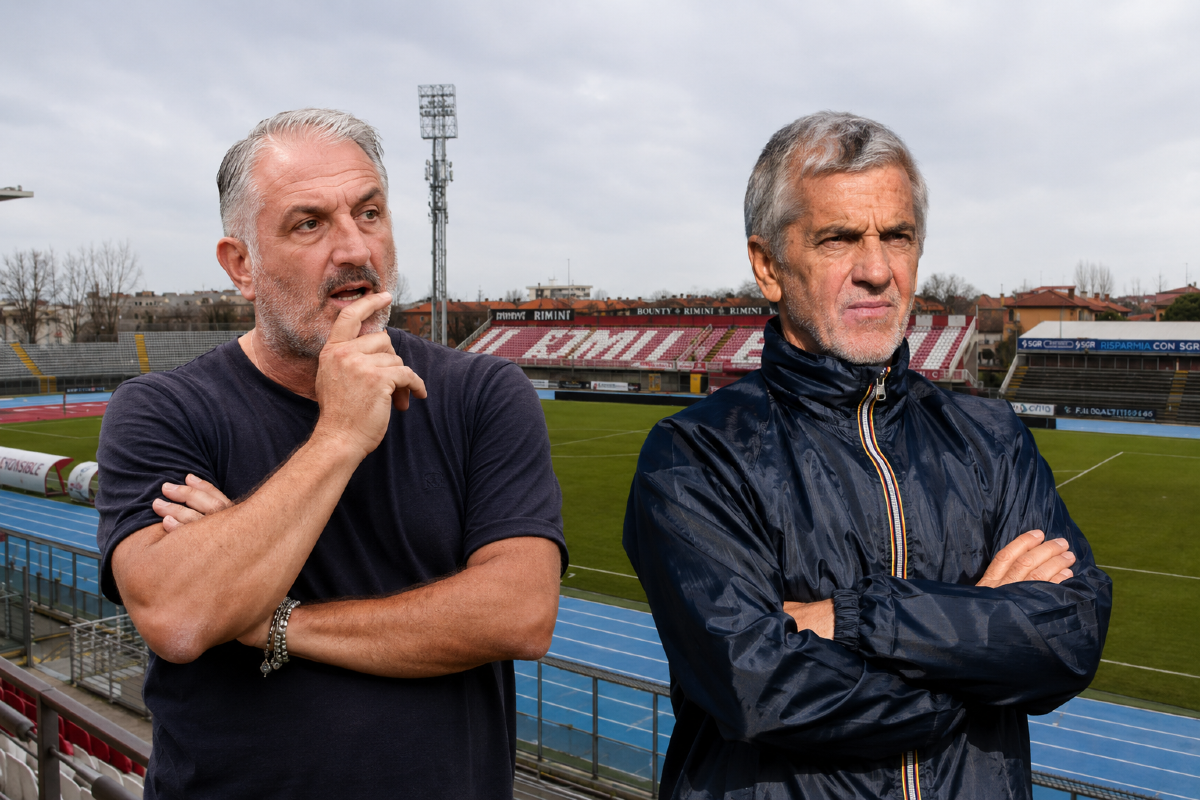 Il Rimini, la mina vagante Tropical Coriano e il mistero San Marino: sarà un'Eccellenza deluxe - Il ds Pietro Tamai (foto Resto del Carlino) e Massimo Gadda (foto Forlì Fc)