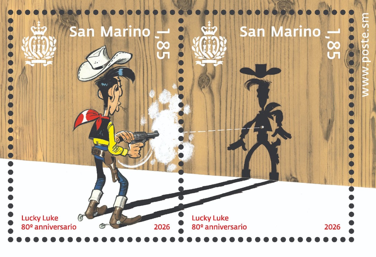 Lucky Luke compie 80 anni, Poste San Marino celebra il cowboy dei fumetti con due francobolli - 